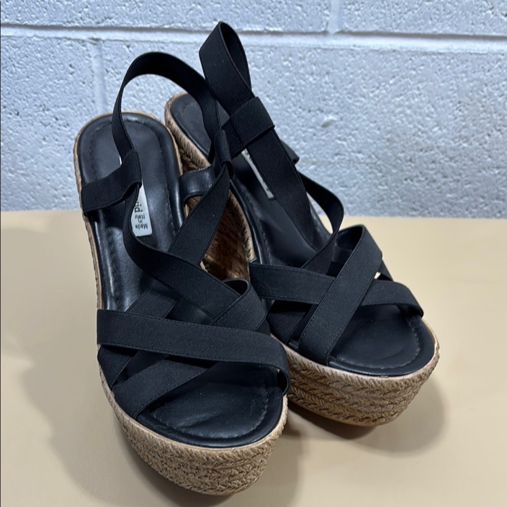 Black Strappy Wedge Sandals by Charles David​​​​